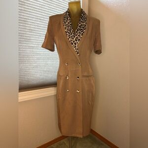 Size 6 Danny & Nicole brown & cheetah print wrap business dress 80s/90s vintage